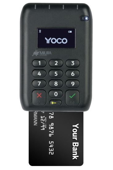 Yoco card reader with bank card