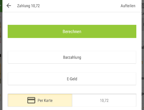 Schritt der Verkaufsregistrierung eine Zahlungsart