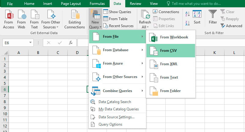 Dados - Nova consulta... - Do CSV