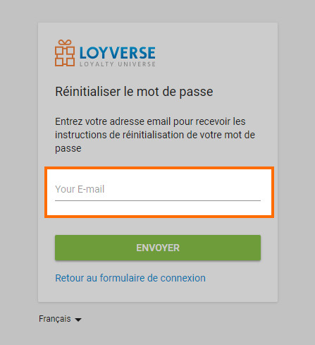 Tapez votre Email dans le formulaire de récupération de mot de passe et appuyez sur « Envoyer ». 
