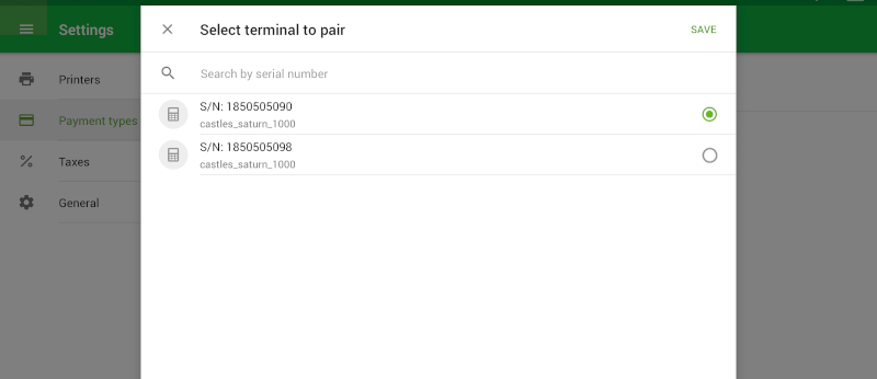 Select the terminal to pair