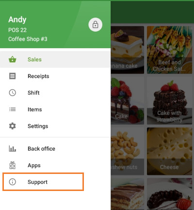 Support section in POS menu