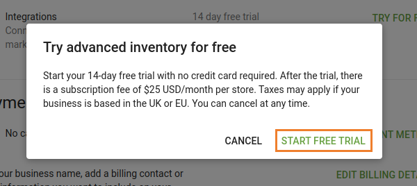 Start free trial of Advanced inventory