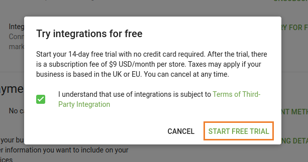 Start free trial of Integrations
