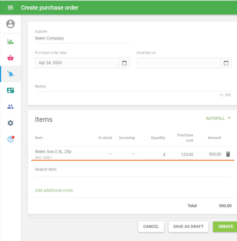 create a purchase order