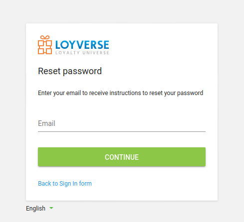 Reset password form