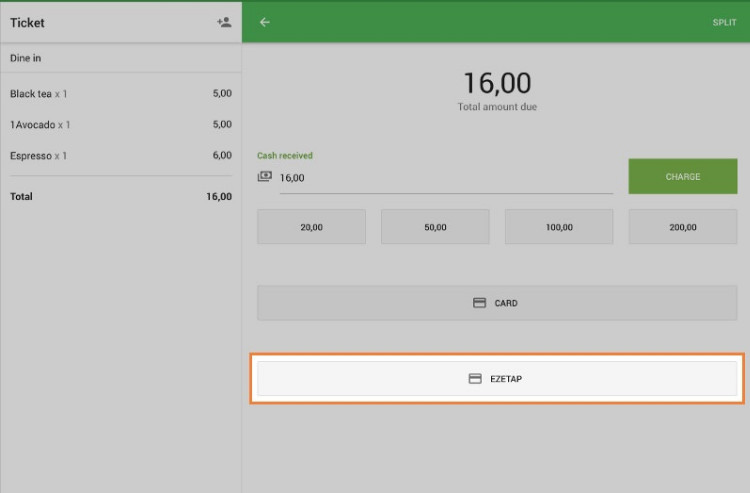 Ezetap button as the payment type