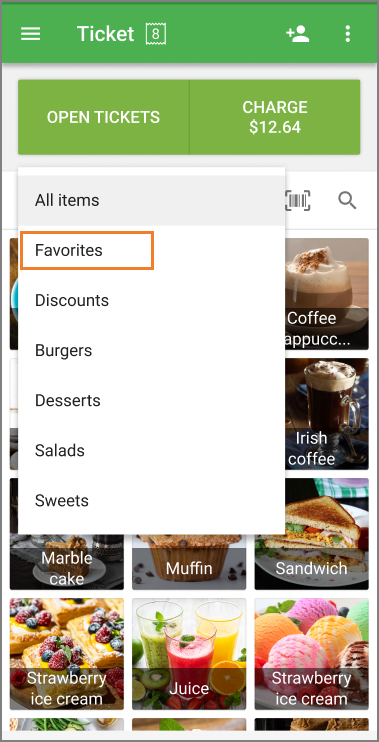 At the ‘All items’ drop-down menu, select ‘Favorites’