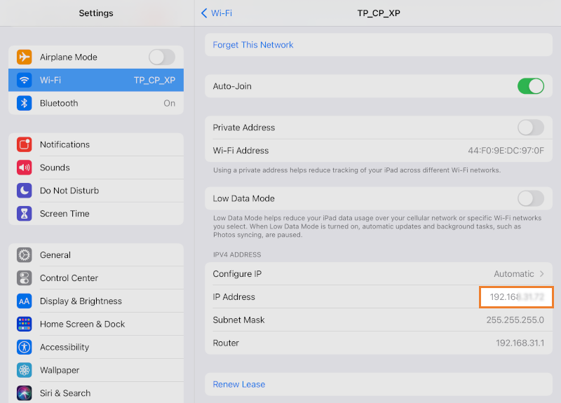 IP address of network on iOS