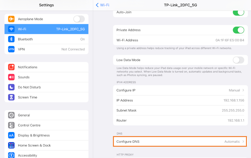 switch the DNS settings to manual