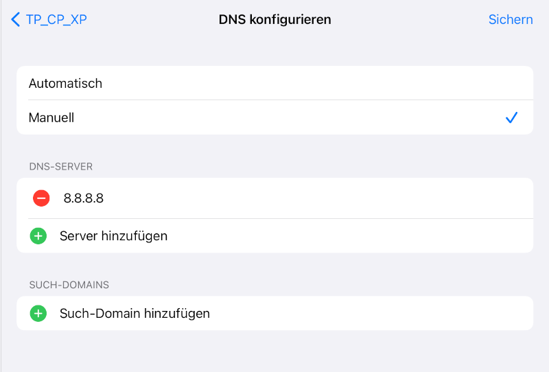 Wert des DNS-Servers hinzu