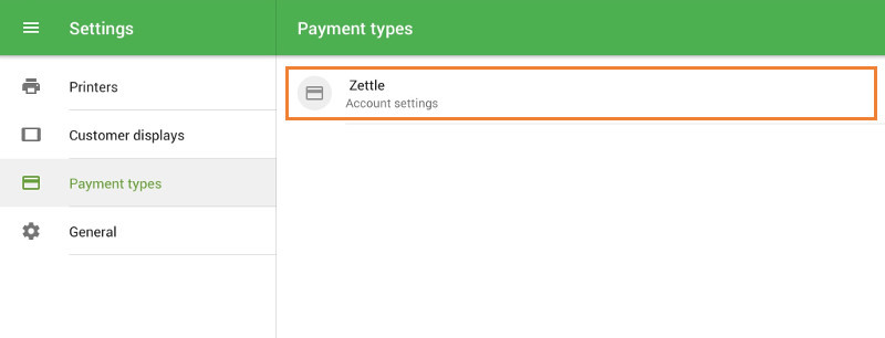 Zettle button in settings