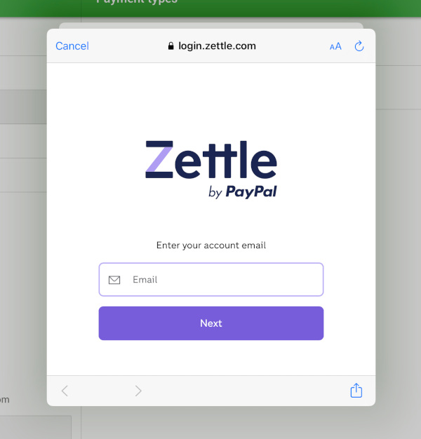 Zettle account connection form