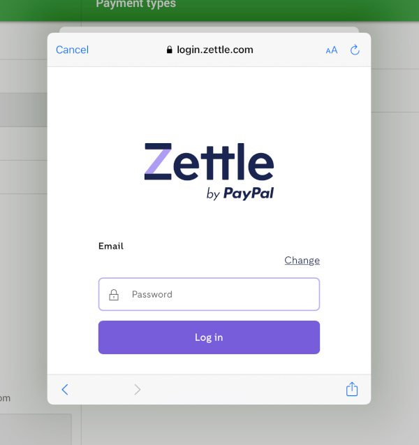 Zettle account connection form