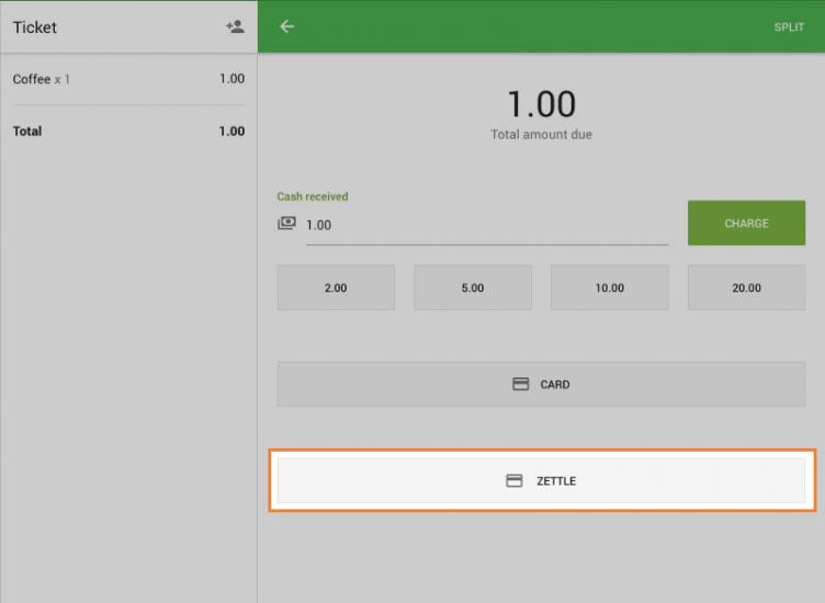 Zettle button in selecting payment type