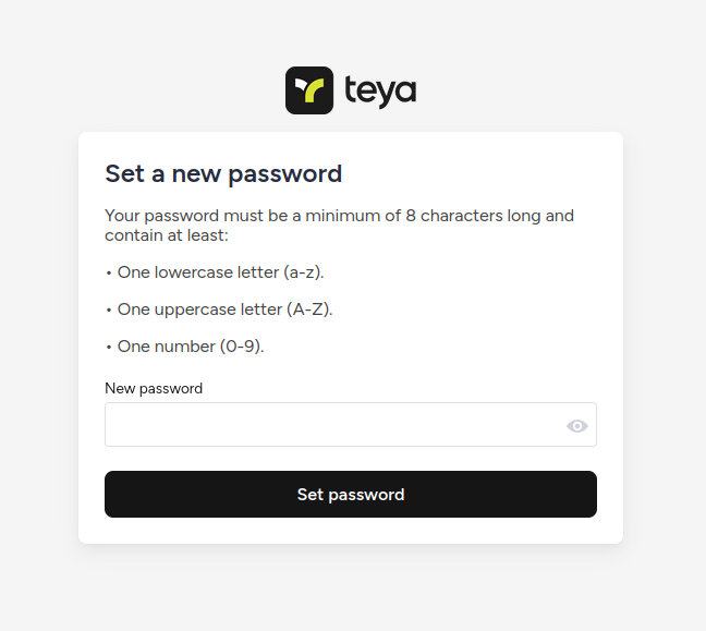 Set a new password form