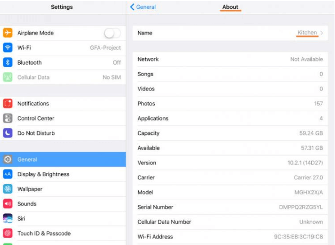 Settings > General > About (IOS)