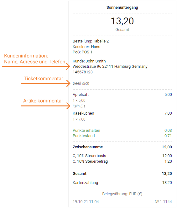 Die Informationen über den Kunden