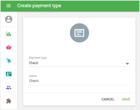 Create Payment Type window