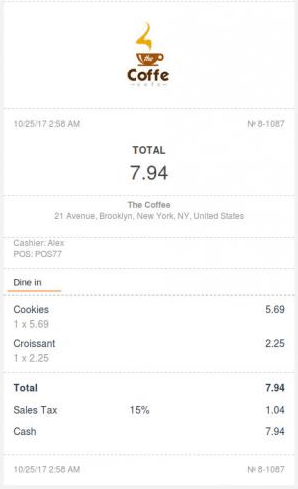Dining option in the e-receipt