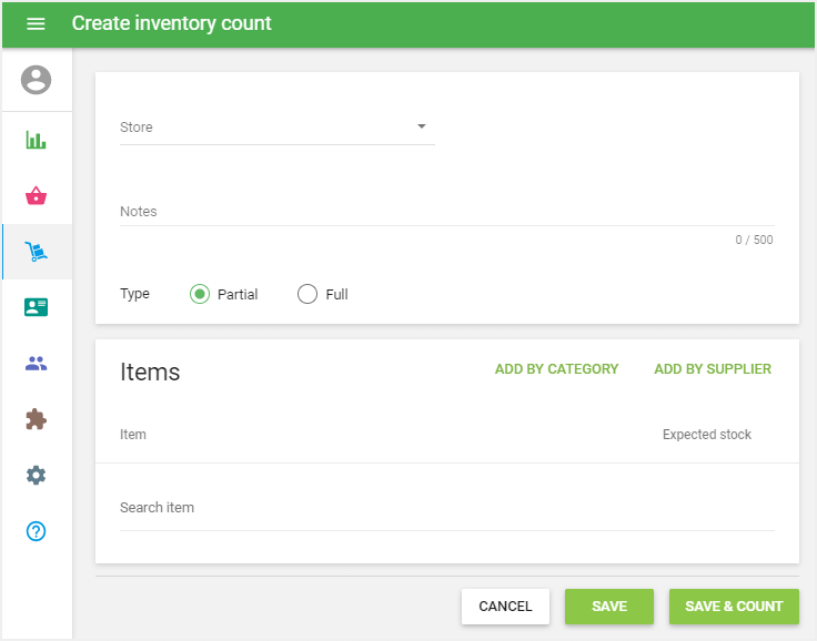 form ‘Create inventory count’