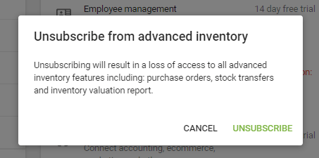 Unsubscribe from Advanced inventory