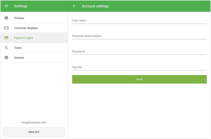 information about accaunt and terminal