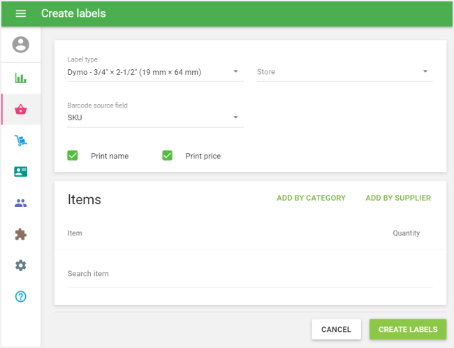 form ‘Create labels’