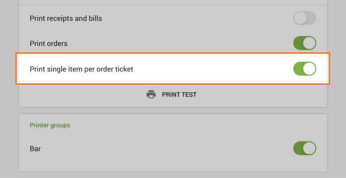 Print single item per order ticket