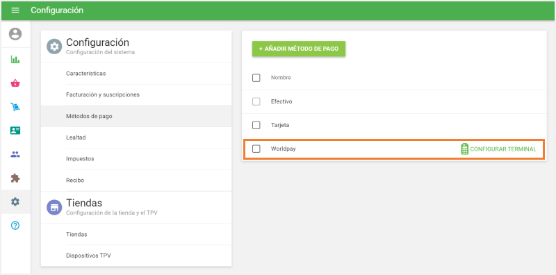 Configuración en el Back Office