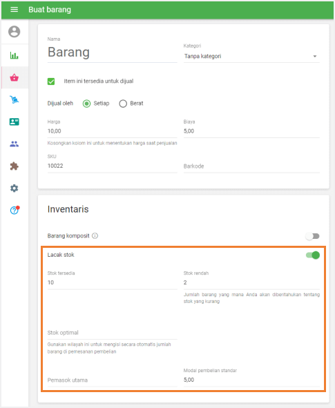 formulir 'buat item'