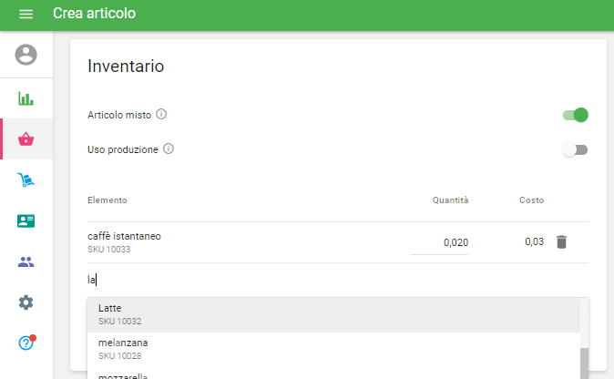 Aggiungi i componenti uno per uno
