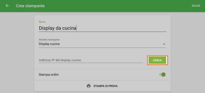 cercare nella rete per i dispositivi disponibili display cucina