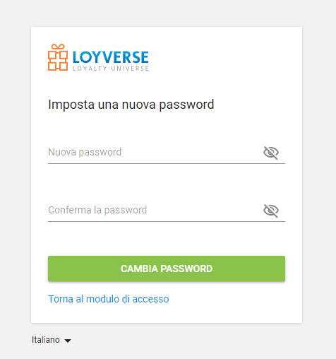 Imposta nuova password