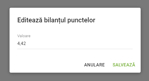 formularul 'Editează bilanțul punctelor'