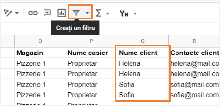 selectați coloana „Nume client”