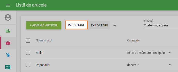 butonul 'Importare'