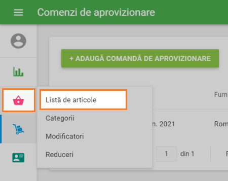 meniul 'Listă articole'