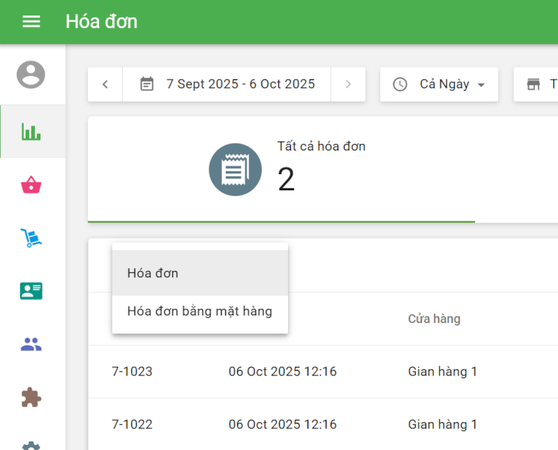 Biên lai Biên lai theo mặt hàng